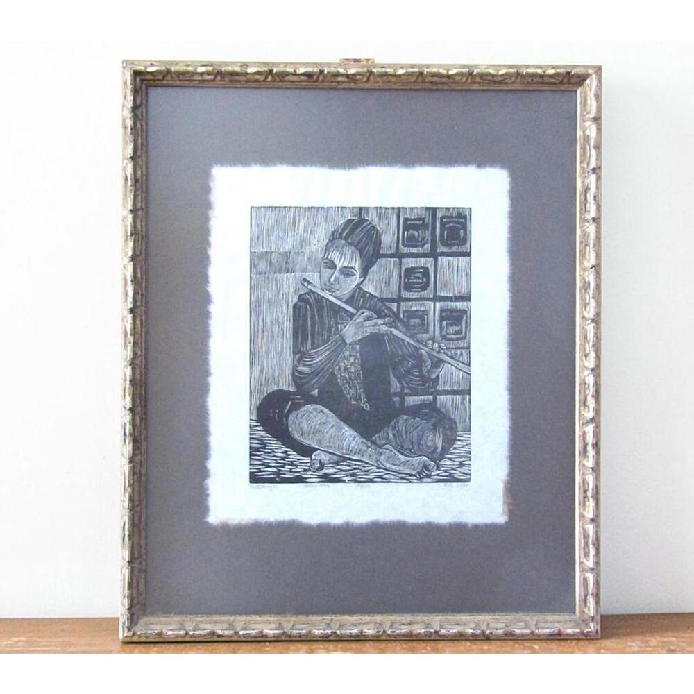 Ruth Leaf "Flute Player" Signed Woodcut Print 2nd State 145/150 Mid Century Art